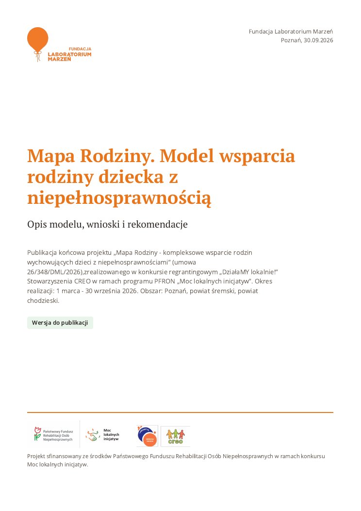 Okładka raportu „Mapa Rodziny. Model wsparcia rodziny dziecka z niepełnosprawnością”